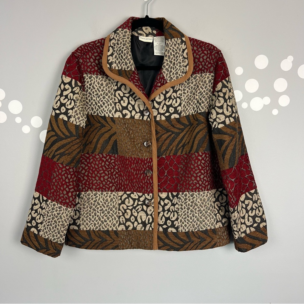 White Stag Animal Print Tapestry 90s Patchwork Button Up Jacket Size Small